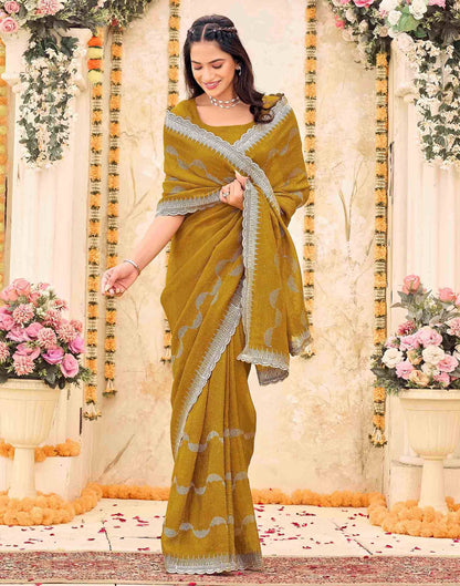 Mustard Yellow Shimmer Embroidery Embellished Saree