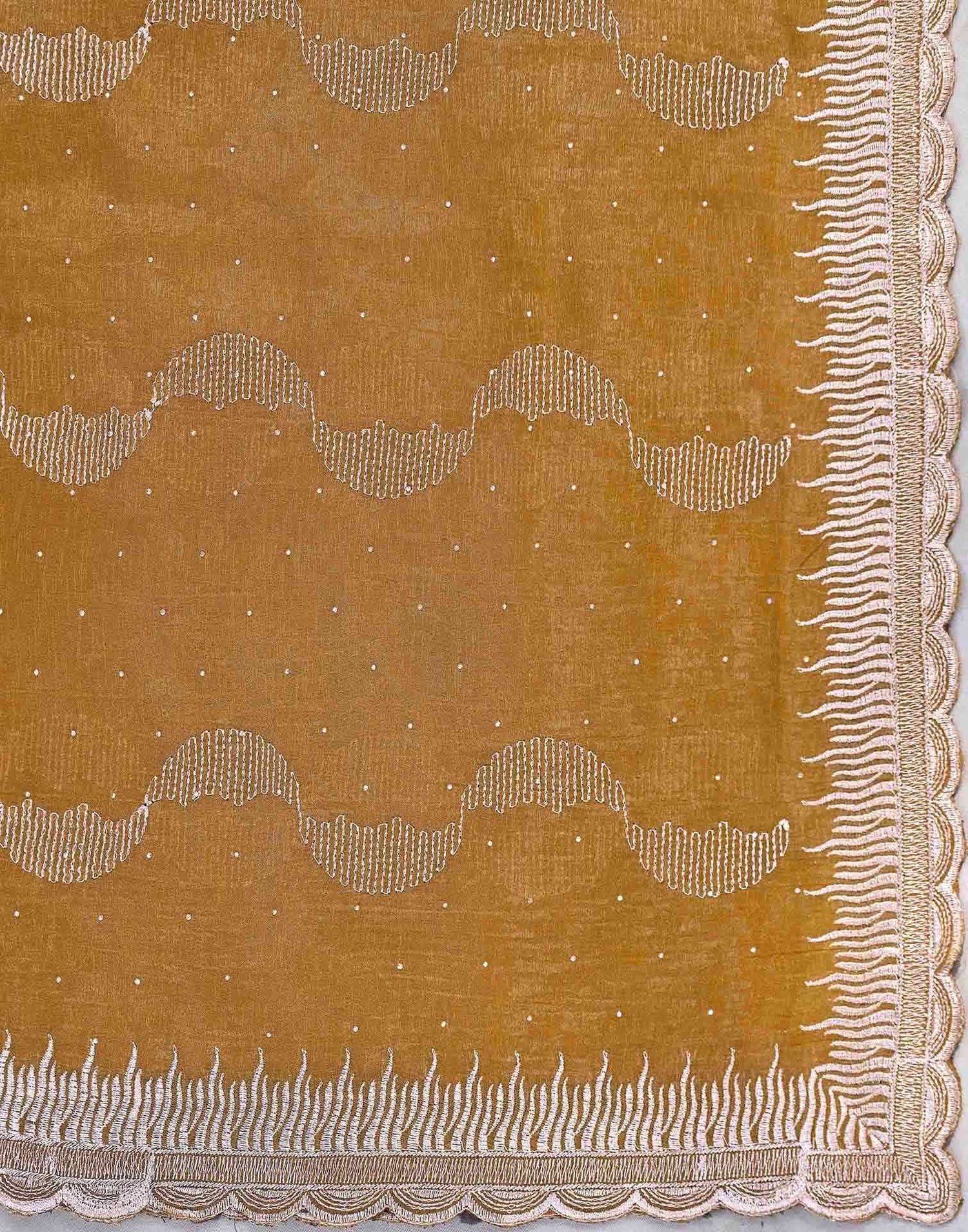 Mustard Yellow Shimmer Embroidery Embellished Saree