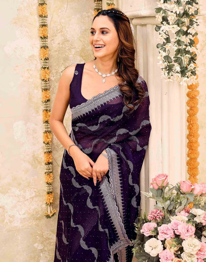 Dark Purple Shimmer Embroidery Embellished Saree