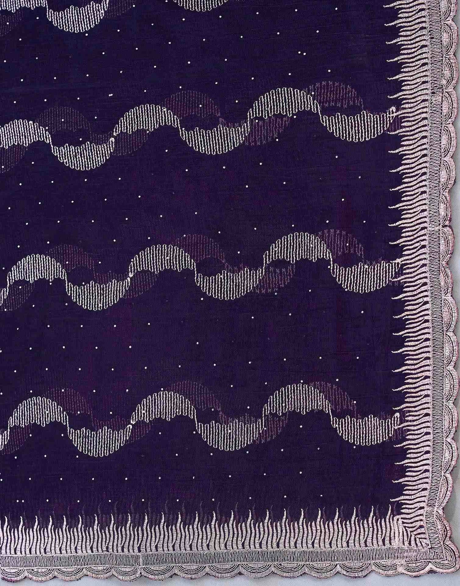 Dark Purple Shimmer Embroidery Embellished Saree