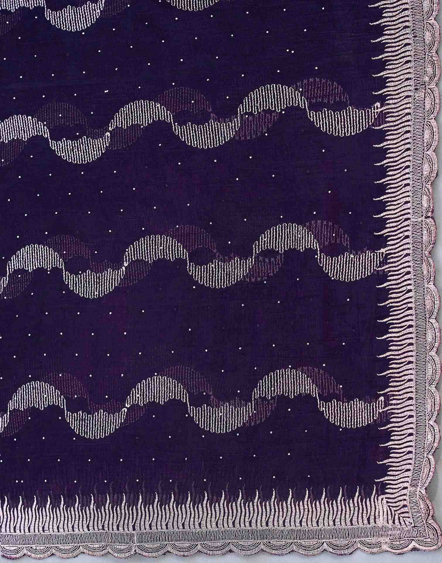 Dark Purple Shimmer Embroidery Embellished Saree