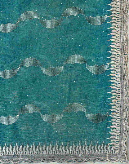 Dusty Rama Green Shimmer Embroidery Embellished Saree