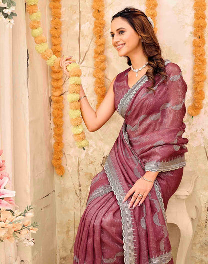 Dusty Rose Pink Shimmer Embroidery Embellished Saree