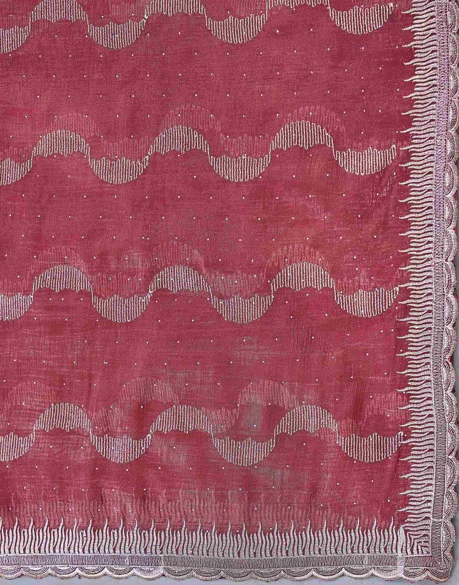 Dusty Rose Pink Shimmer Embroidery Embellished Saree