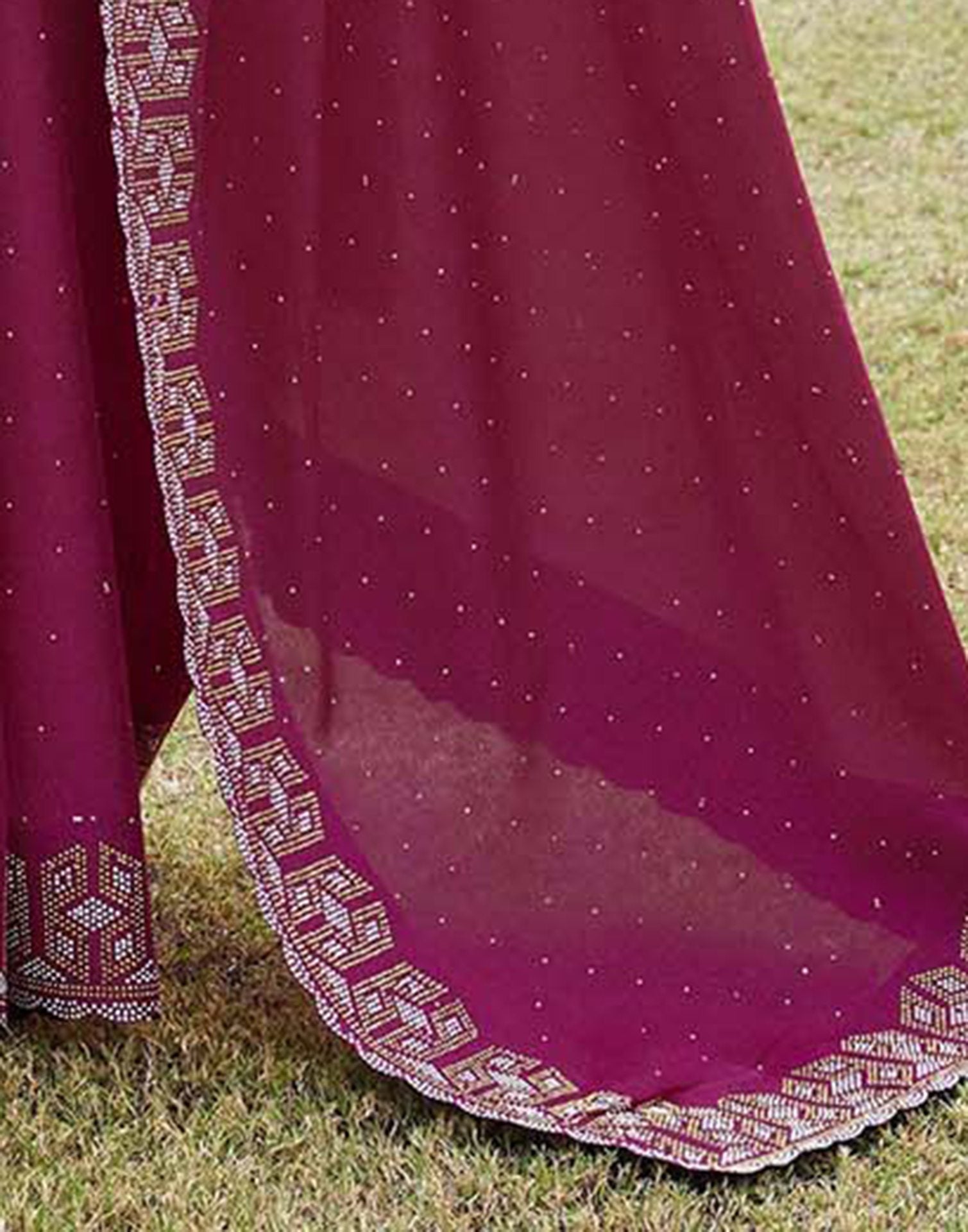 Rani Pink Georgette Stone Work Embellished Saree