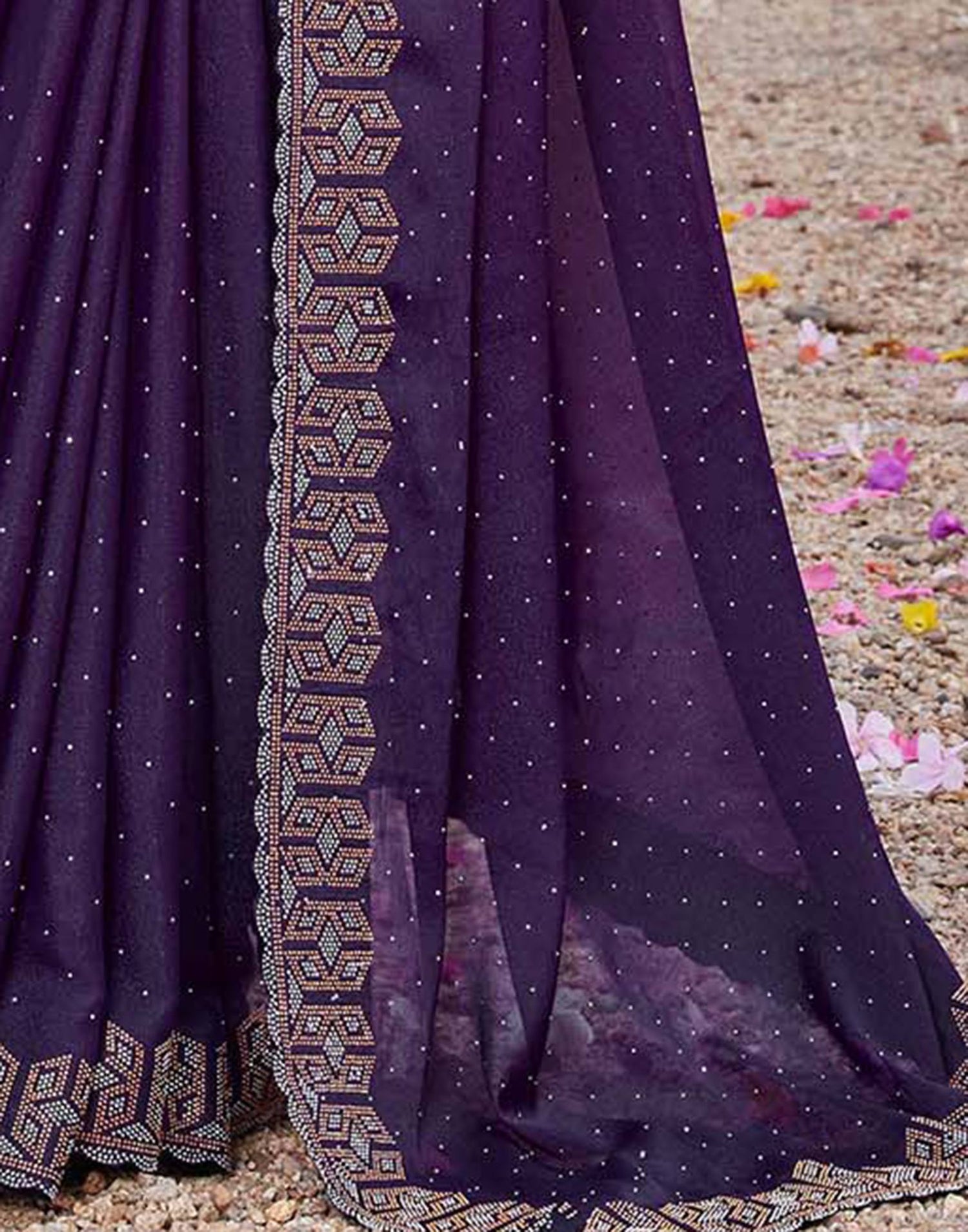 Violet Georgette Stone Work Embellished Saree