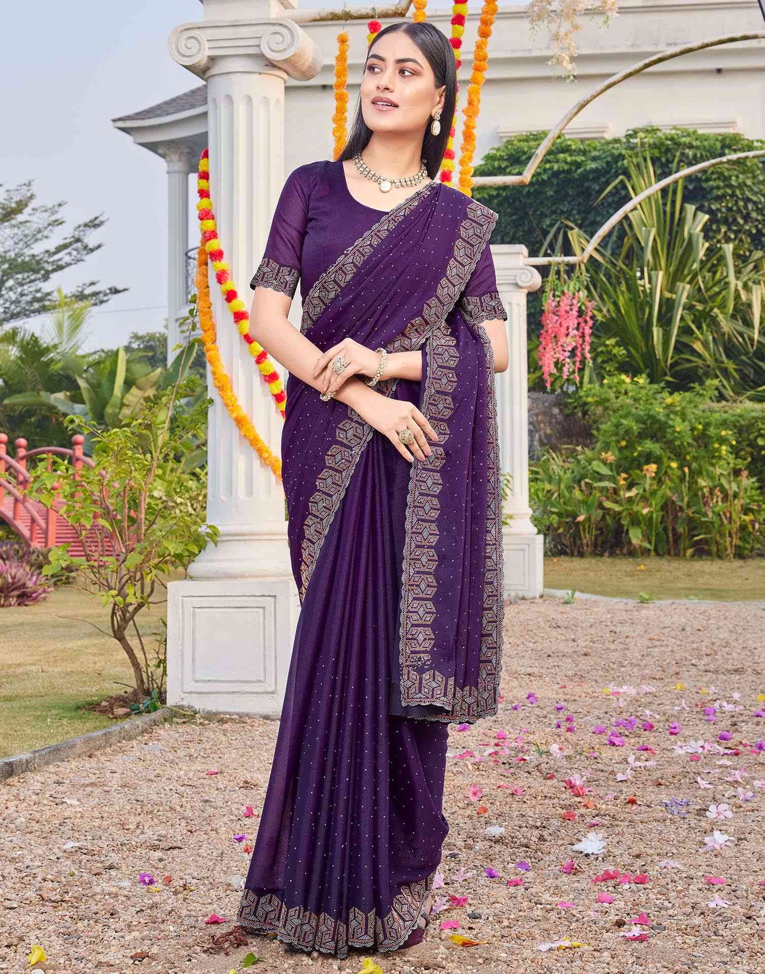Violet Georgette Stone Work Embellished Saree