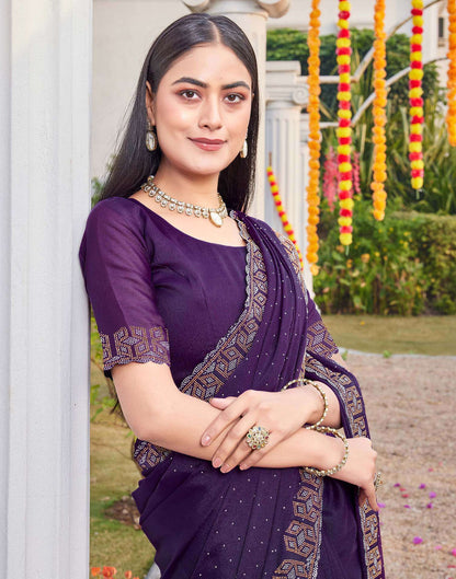 Violet Georgette Stone Work Embellished Saree