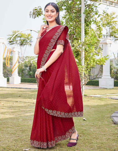 Red Georgette Stone Work Embellished Saree