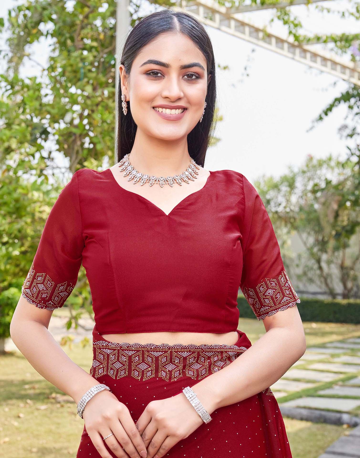 Red Georgette Stone Work Embellished Saree