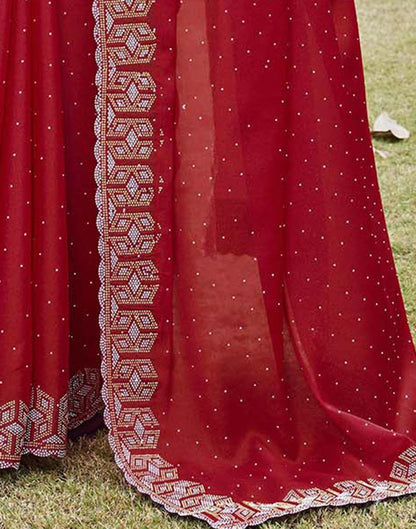 Red Georgette Stone Work Embellished Saree
