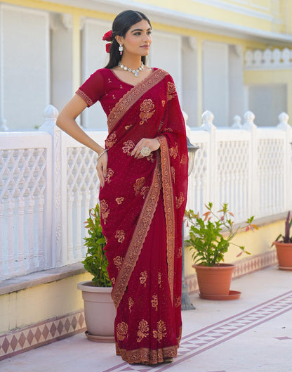 Dark Rani Pink Georgette Embroidery Embellished Saree