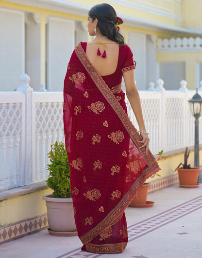 Dark Rani Pink Georgette Embroidery Embellished Saree