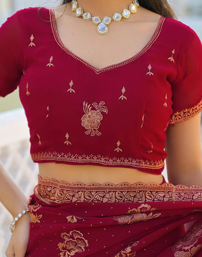Dark Rani Pink Georgette Embroidery Embellished Saree