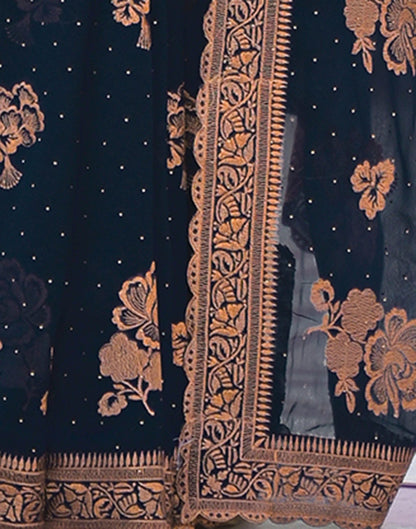 Dark Navy Blue Georgette Embroidery Embellished Saree