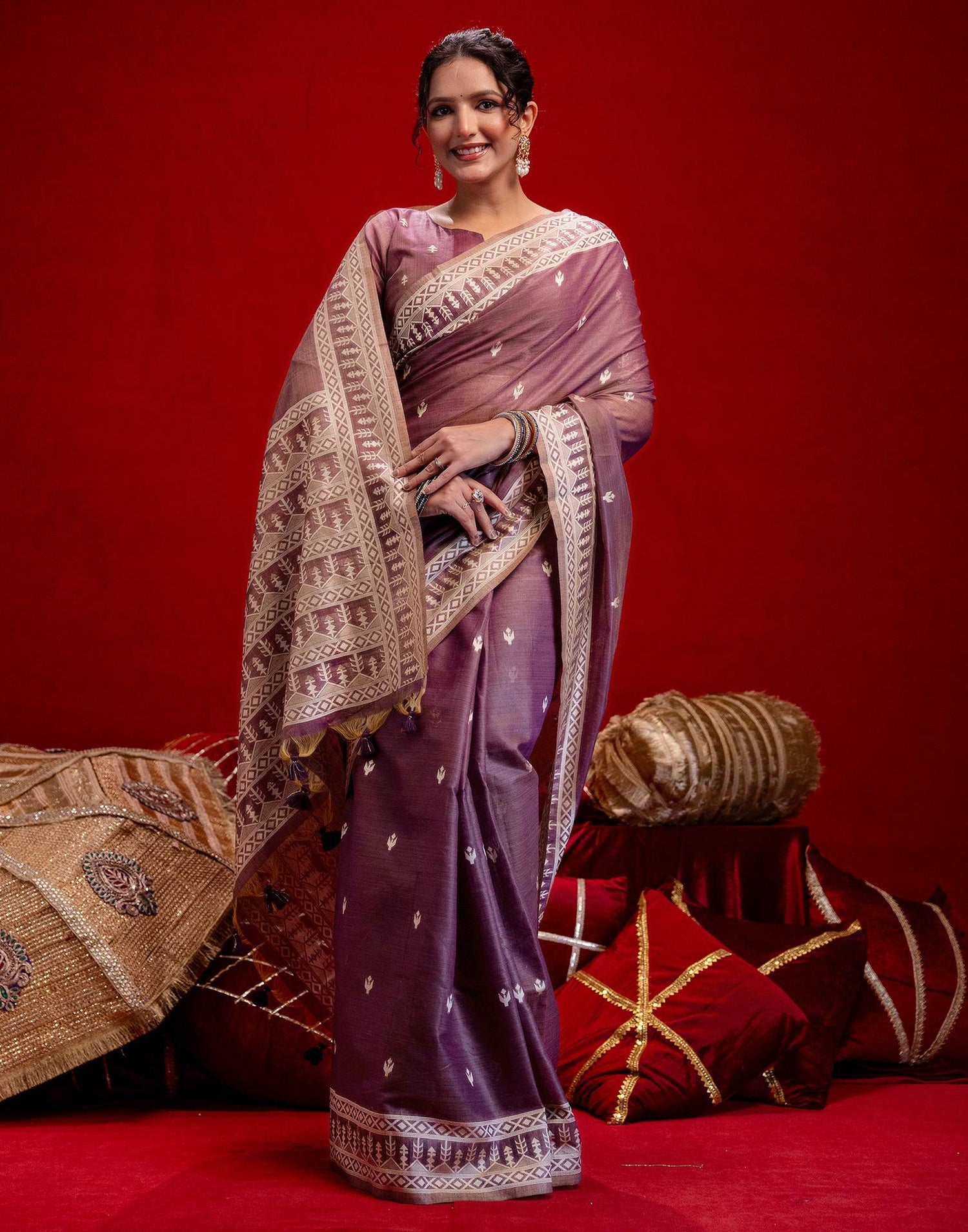 Dusty Purple Cotton Woven Printed Saree