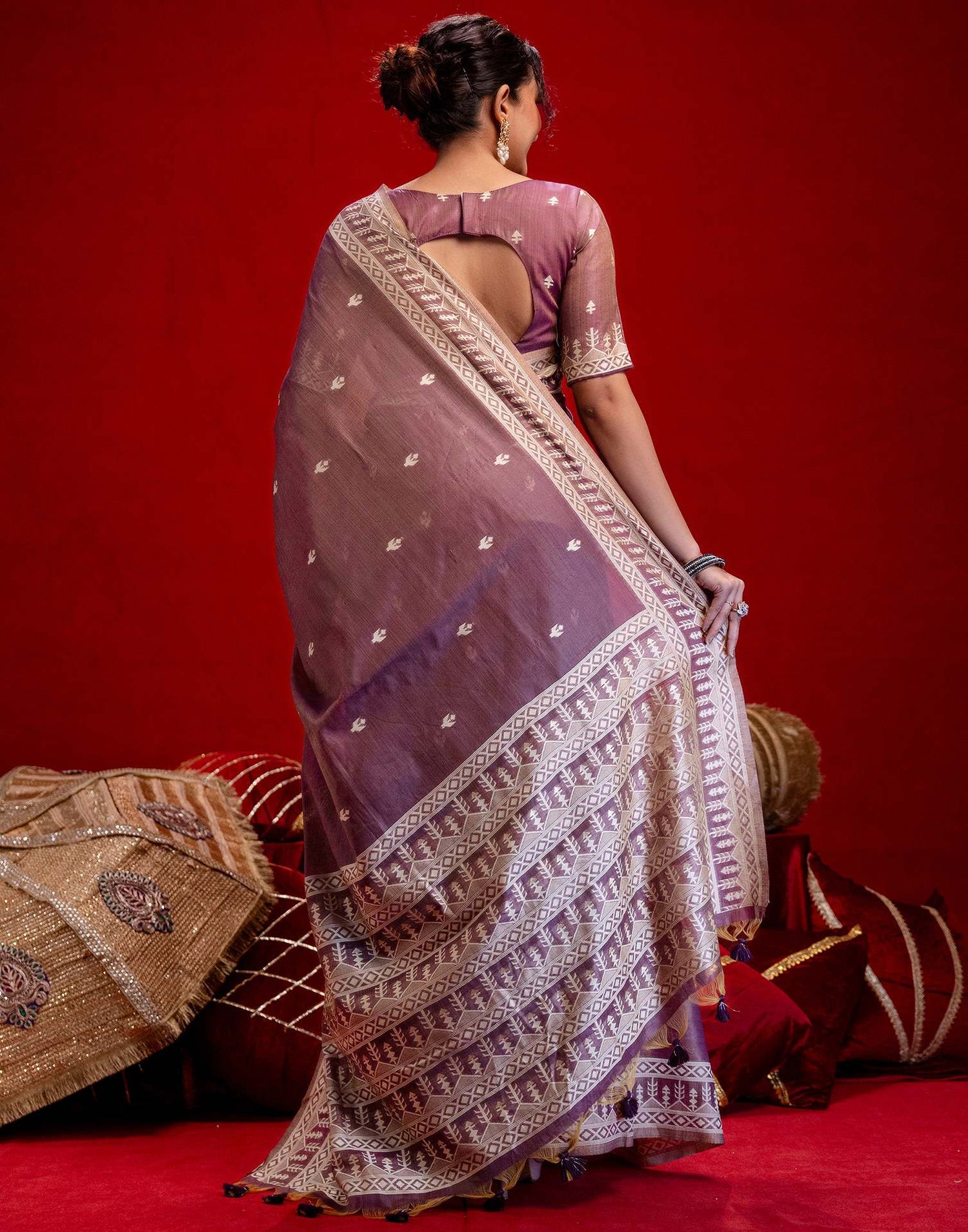 Dusty Purple Cotton Woven Printed Saree