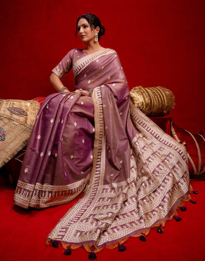 Dusty Purple Cotton Woven Printed Saree