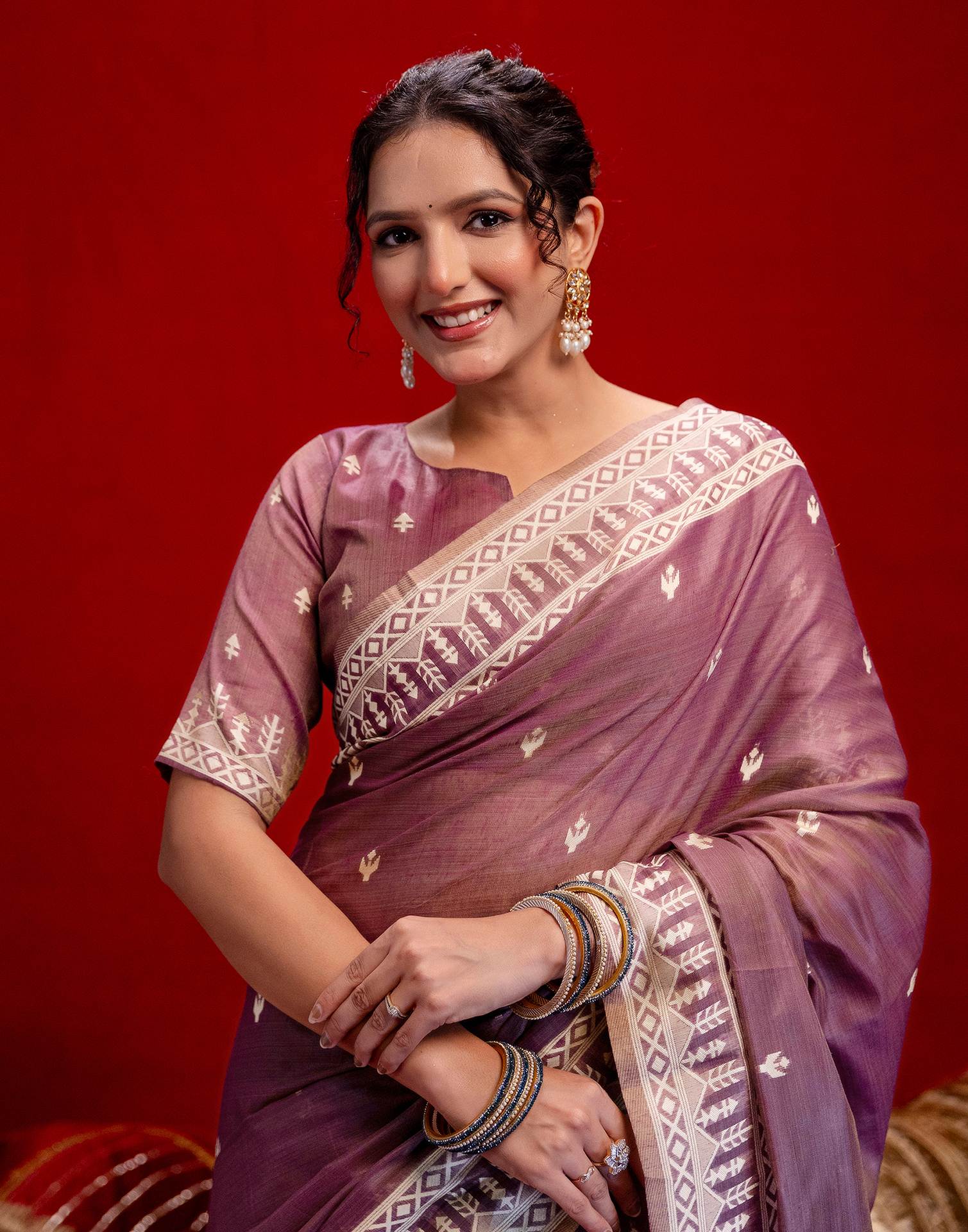 Dusty Purple Cotton Woven Printed Saree