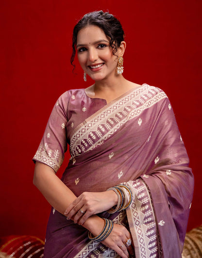 Dusty Purple Cotton Woven Printed Saree