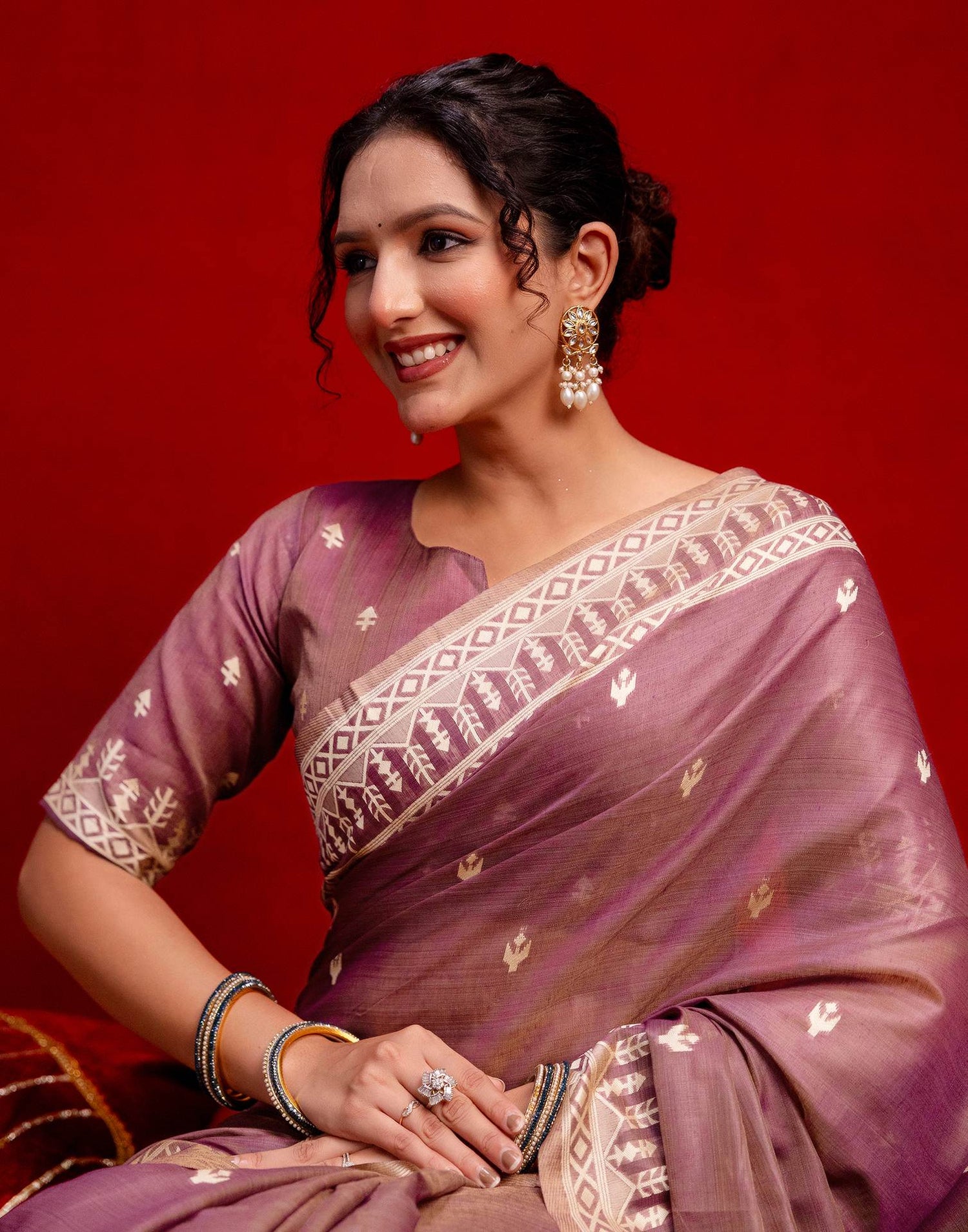 Dusty Purple Cotton Woven Printed Saree