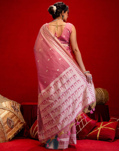 Rose Pink Cotton Woven Printed Saree
