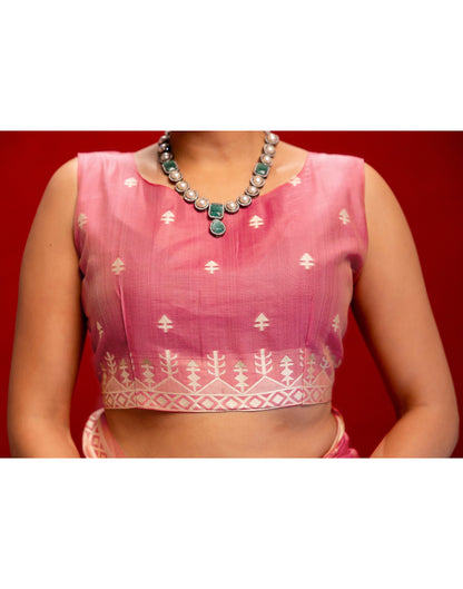 Rose Pink Cotton Woven Printed Saree