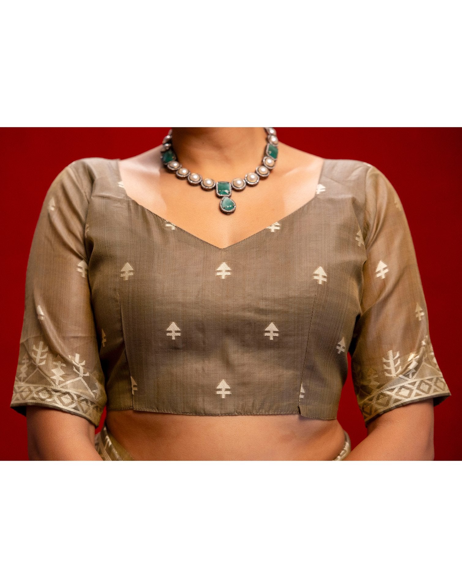 Grey Cotton Woven Printed Saree
