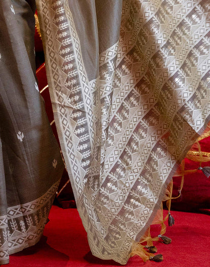 Grey Cotton Woven Printed Saree