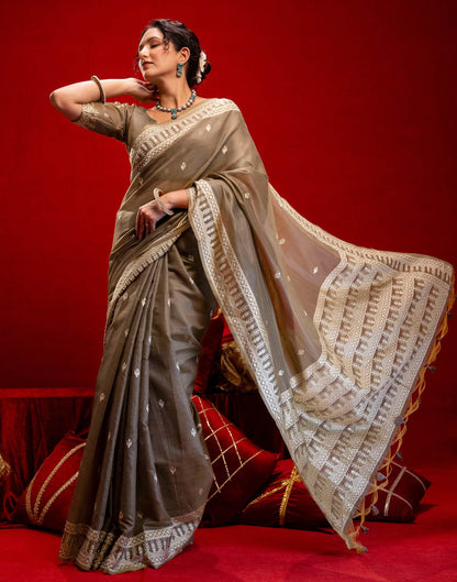 Grey Cotton Woven Printed Saree