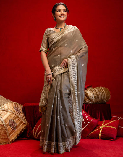 Grey Cotton Woven Printed Saree