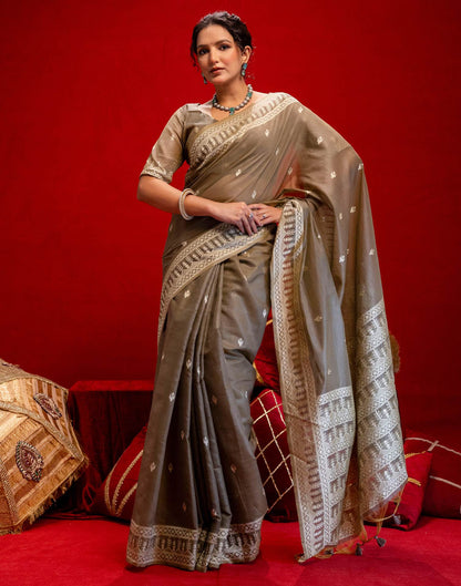 Grey Cotton Woven Printed Saree
