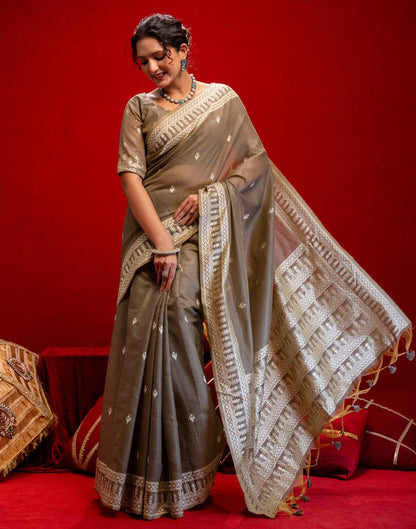 Grey Cotton Woven Printed Saree