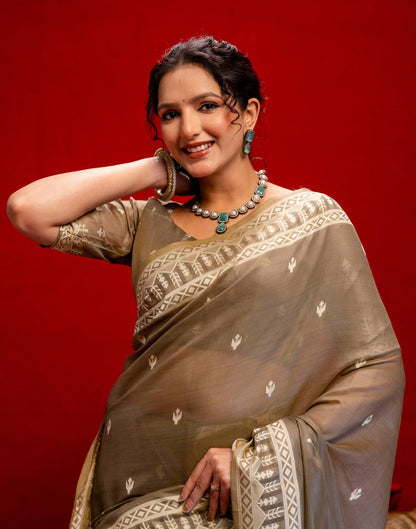 Grey Cotton Woven Printed Saree
