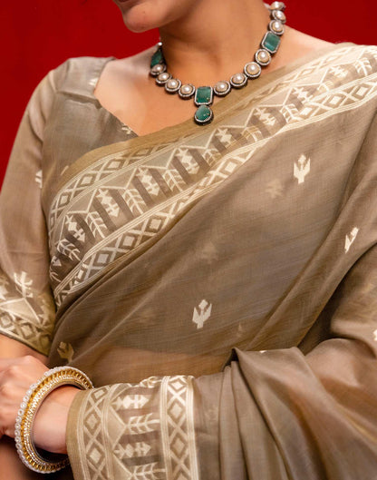 Grey Cotton Woven Printed Saree