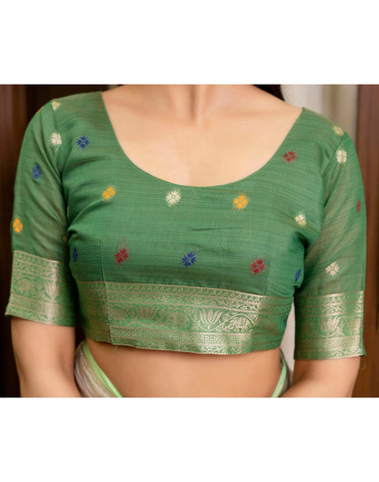 Beige Cotton Linen Woven Printed Saree