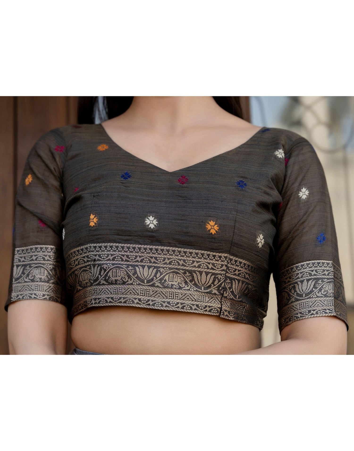 Beige Cotton Linen Woven Printed Saree