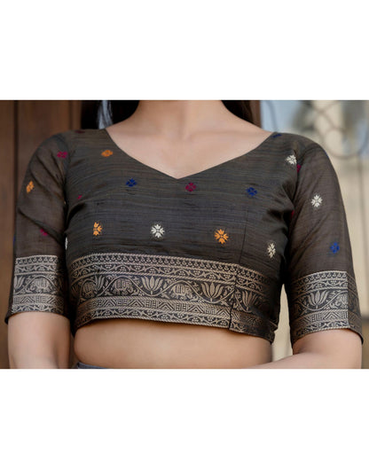 Beige Cotton Linen Woven Printed Saree