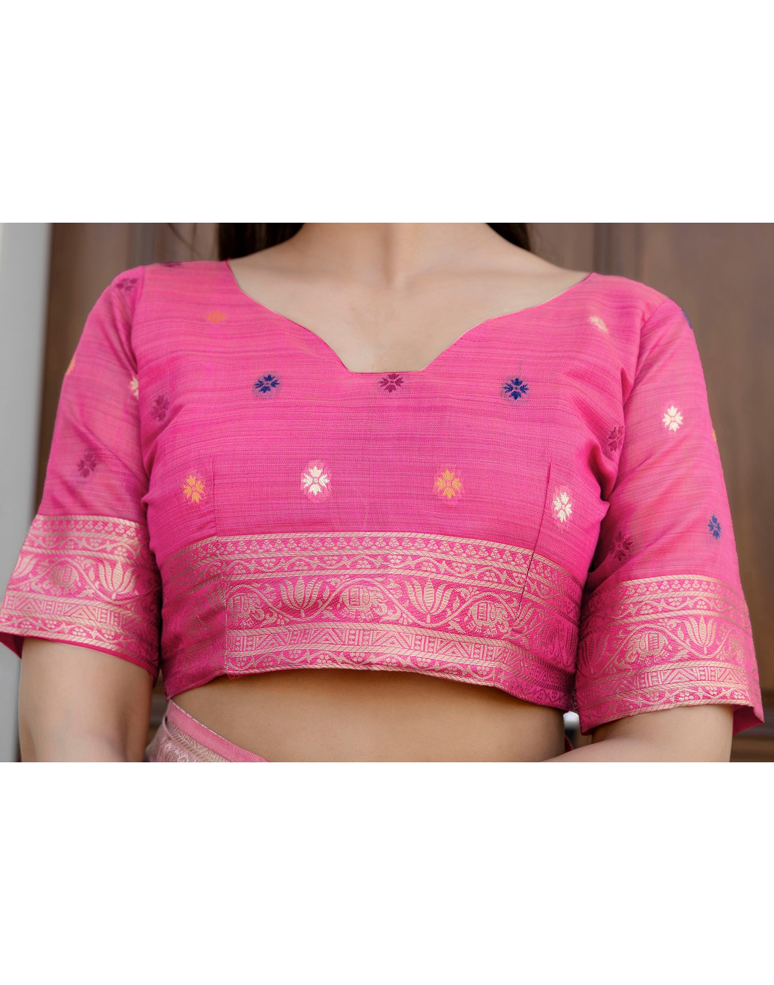 Beige Cotton Linen Woven Printed Saree