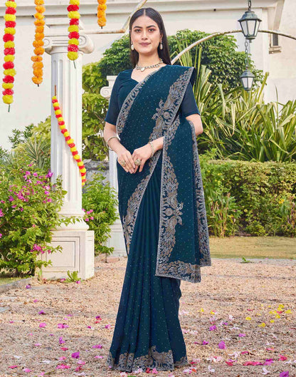 Dark Blue Shimmer Stone Work Swarovski Saree