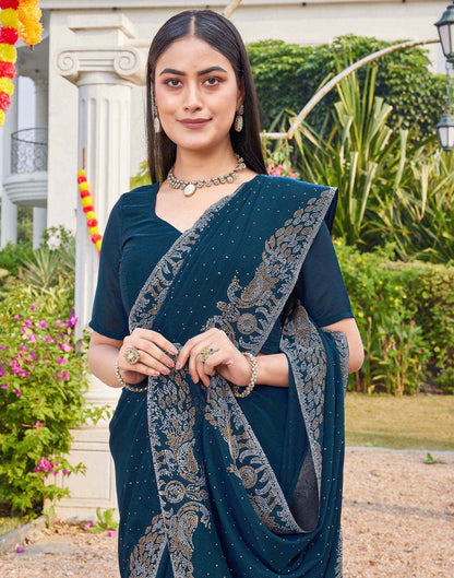 Dark Blue Shimmer Stone Work Swarovski Saree