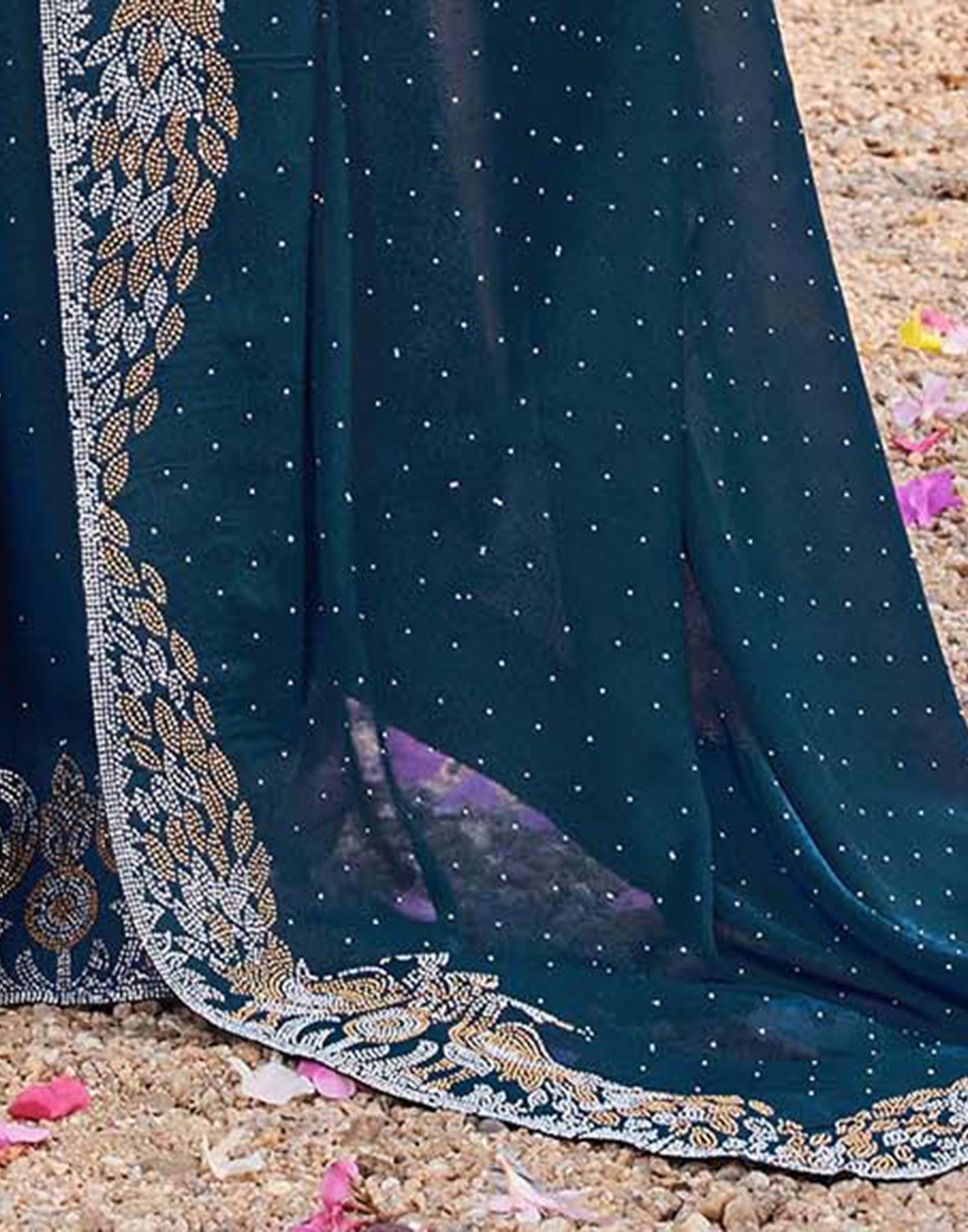 Dark Blue Shimmer Stone Work Swarovski Saree