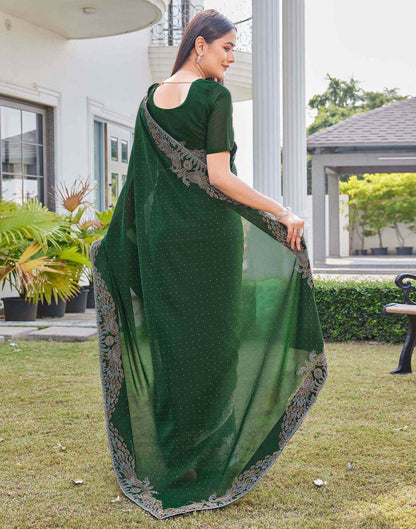 Dark Green Shimmer Stone Work Swarovski Saree