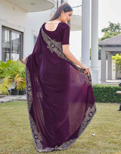 Wine Shimmer Stone Work Swarovski Saree