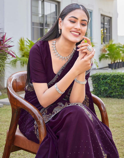 Wine Shimmer Stone Work Swarovski Saree
