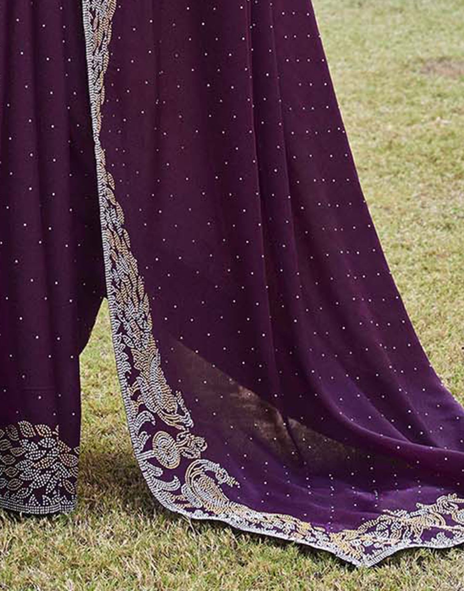 Wine Shimmer Stone Work Swarovski Saree