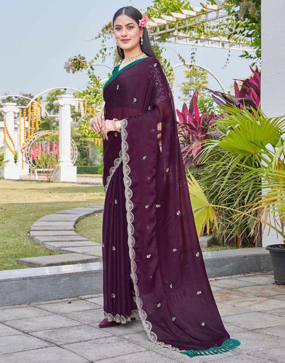 Dark Purple Chiffon Sequence Embroidery Saree