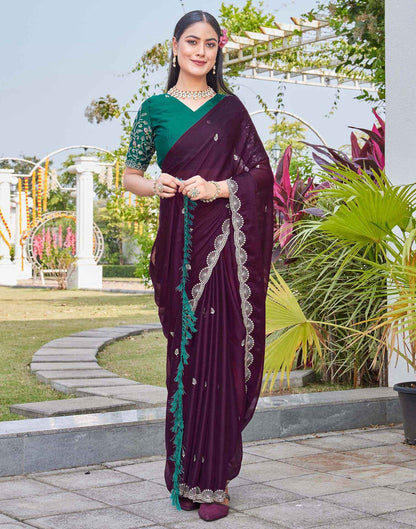 Dark Purple Chiffon Sequence Embroidery Saree