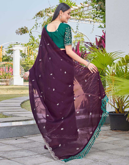 Dark Purple Chiffon Sequence Embroidery Saree