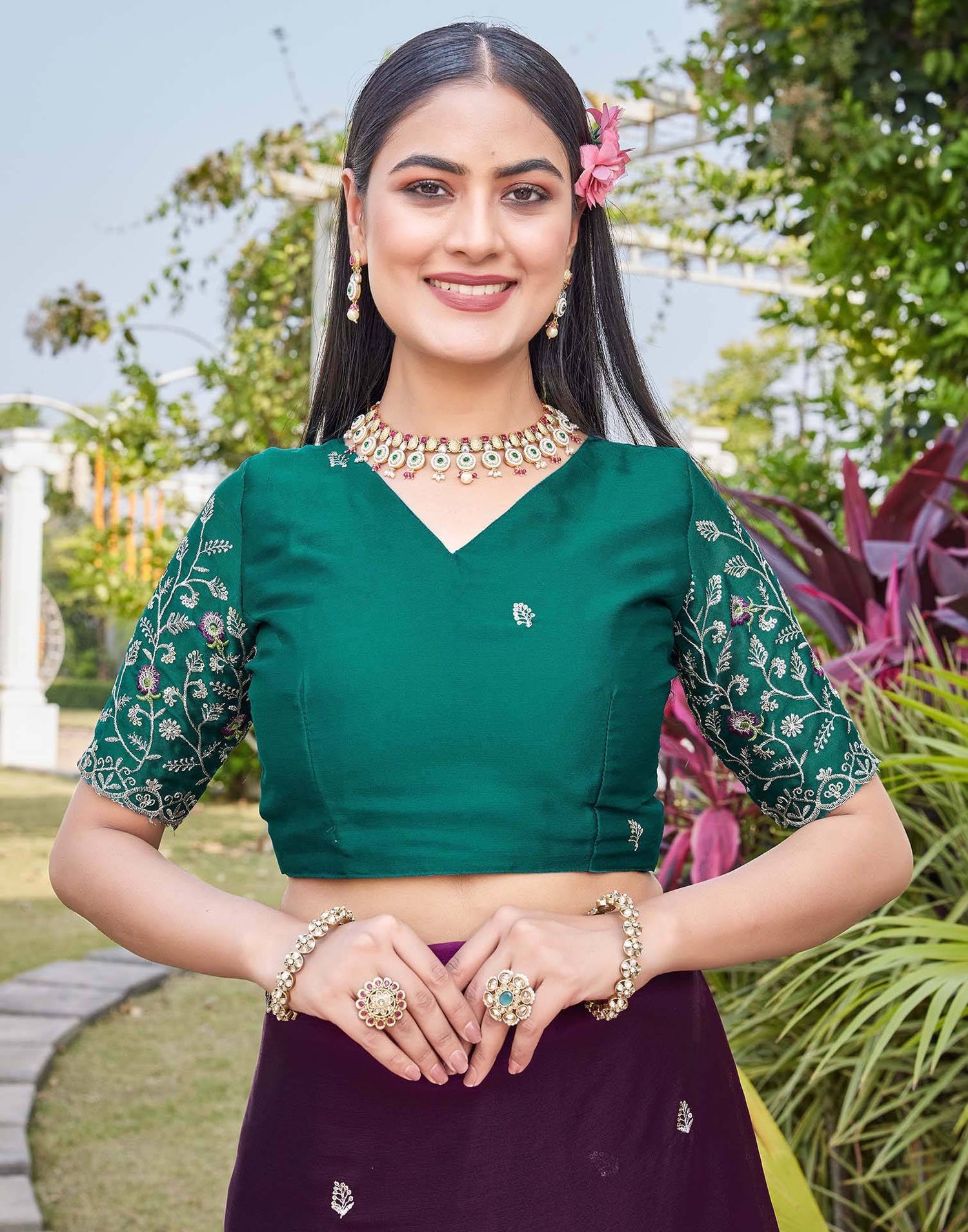 Dark Purple Chiffon Sequence Embroidery Saree